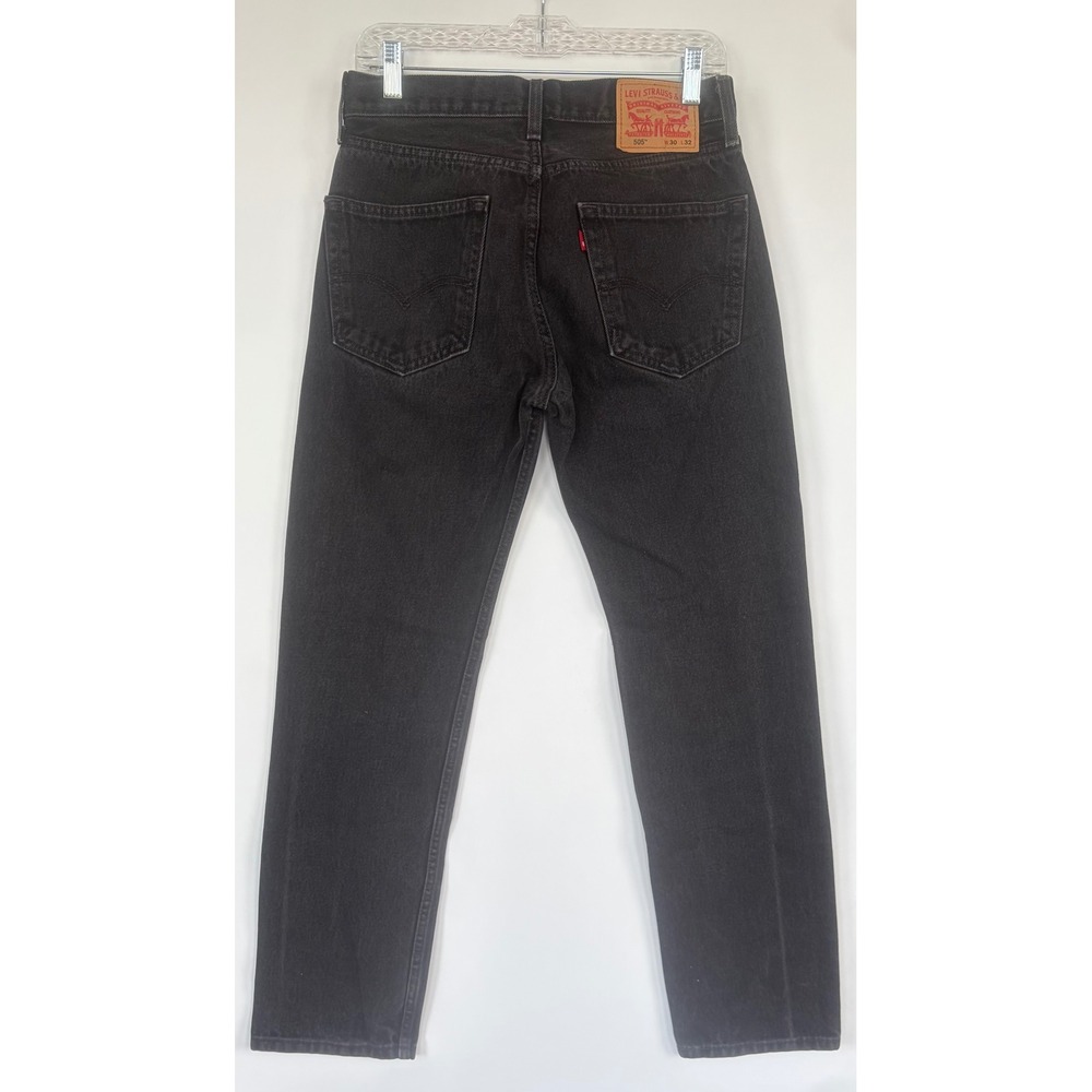 Levis 505 Regular Fit Mens 30x32 Black Denim Straight Leg Jeans Dark Wash Pants. - Picture 4 of 11